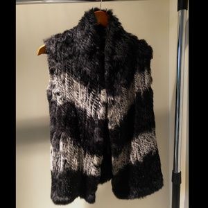 Black Love Token Rabbit Fur Vest with Grey Detail